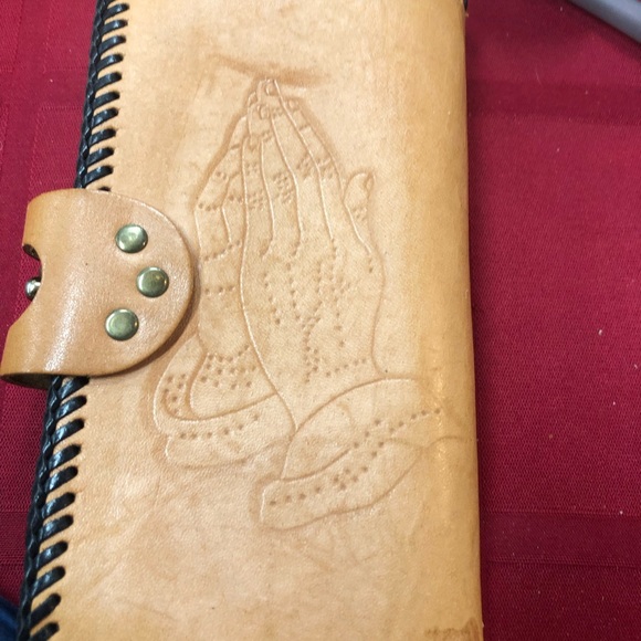 Tan Leather Wallet with Praying Hands Design - Picture 7 of 9